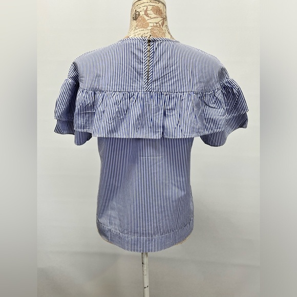 J CREW Blue and white micro stripe ruffle top blouse size 8. - Picture 5 of 12
